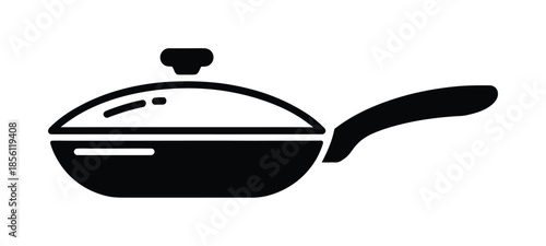Black and white vector illustration of cooking pan with lid