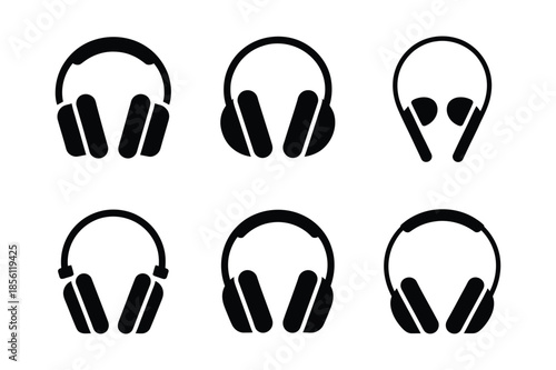 Set of Different Headphone and Earphone Silhouette Icons