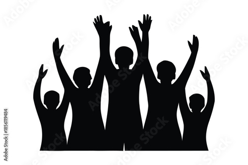 Crowd Silhouette with Raised Hands for Celebration or Protest