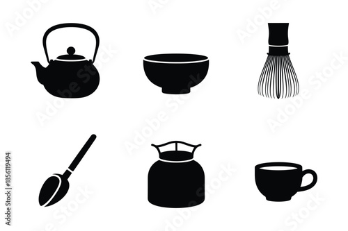 Traditional Japanese Tea Ceremony and Matcha Tool Icon Set