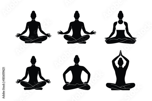 Yoga poses and meditation mindfulness silhouette figures