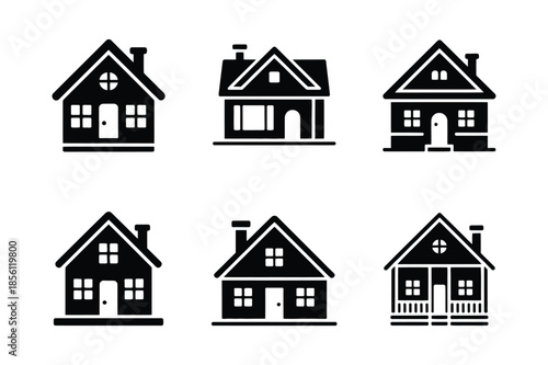 Residential house buildings and real estate property icons