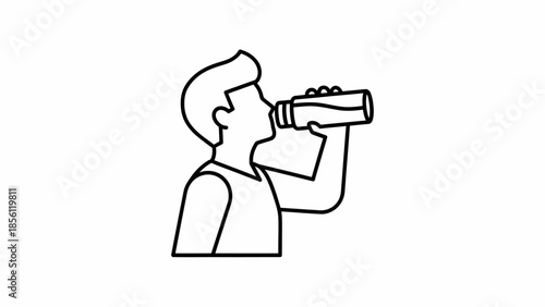 A man drinking from a bottle in a simple illustration style
