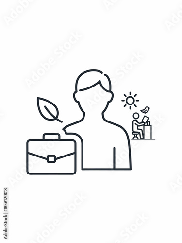 Professional person with briefcase and growing plant, working outdoors on a sunny day