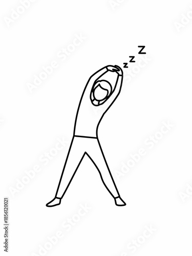 A person stretching with a yawn in a serene environment