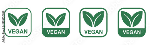 Collection of green vegan icons with leaf symbols representing plant-based lifestyle