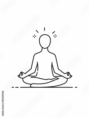 A person meditating in lotus position with aura on white background