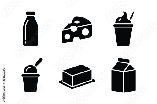 Dairy product icons including milk cheese and yogurt