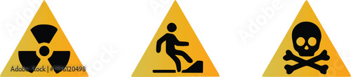 Set of safety hazard warning signs, Danger, caution, flammable, toxic, electric shock, radioactive, corrosive, poison symbols. Workplace health. Vector illustration !