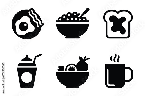 Morning Breakfast Food and Healthy Meal Beverage Icon Set