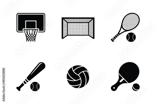 Competitive Team Sports Equipment and Game Accessory Icon Set