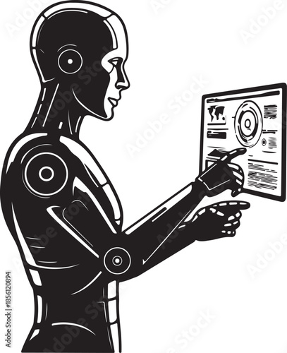 Robot Holding Tablet Computer Technology Innovation Concept