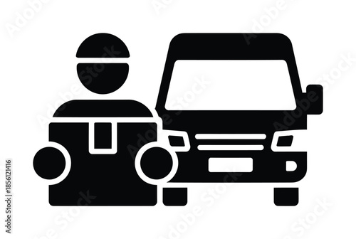 Vector illustration of man standing beside a car