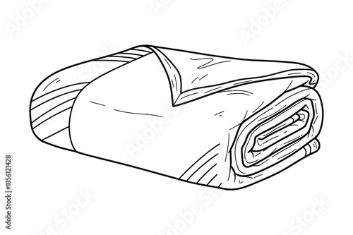 Folded Soft Blanket or Duvet Line Drawing Illustration