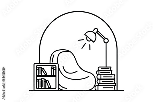 Modern Interior Reading Corner with Bookshelf and Chair