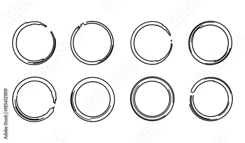 Abstract Circular Line Art Frames with Broken Edges and Incomplete Circles Keywords: abstract, circle, frame, border, design, graphic, element, shape, outline, incomplete, broken, grunge, textured