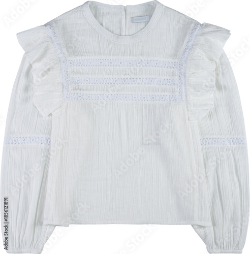 Elegant white embroidered blouse isolated on transparent background