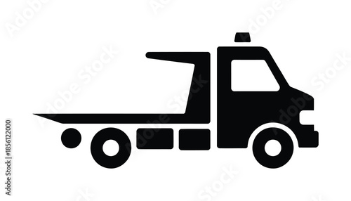 Black vector image of flatbed tow truck on white background