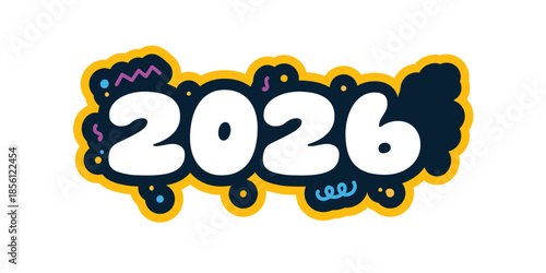 Vibrant 2026 graphic with playful colorful design elements