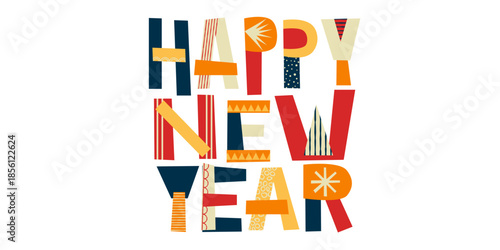 Vibrant Happy New Year greeting card with colorful letters