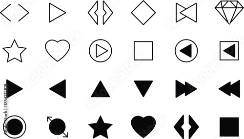 Collection of black and white geometric and symbolic icons graphic vector