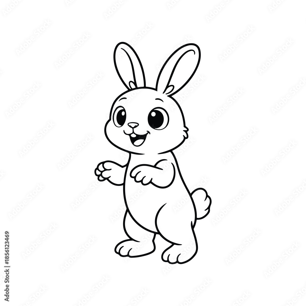 Obraz premium Black and white cartoon bunny standing with paws up rabbit animal