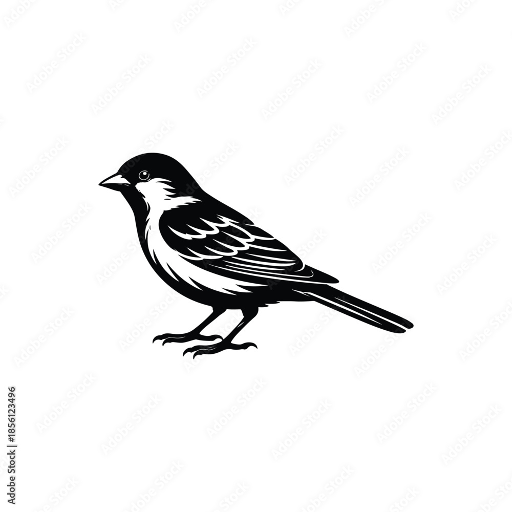 Fototapeta premium Black and white silhouette of a small bird standing on its feet animal wildlife