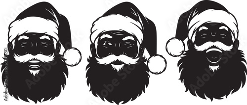 Three Santa Claus Faces Silhouettes Holiday Season Concept on transparent background