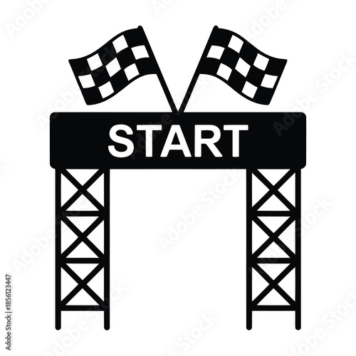 Vector illustration of start sign with checkered flags