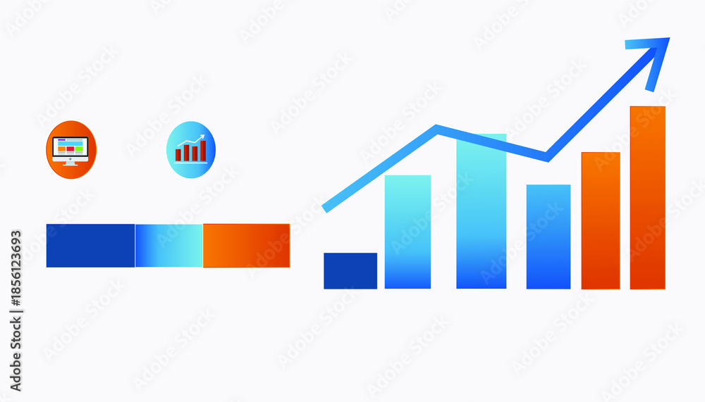 Fototapeta premium Business Growth Infographic with Bar Charts and Success Icons.