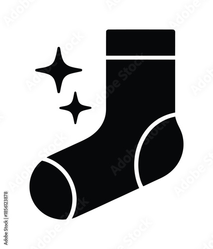 Black vector sock icon with sparkling stars for added flair