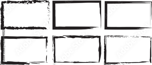 Set of four hand drawn square grunge frames with rough charcoal textures and messy ink brush stroke edge
