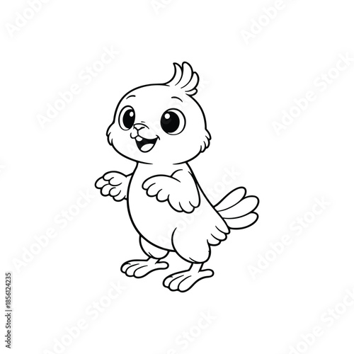 Cute cartoon baby bird with open beak and big eyes chick