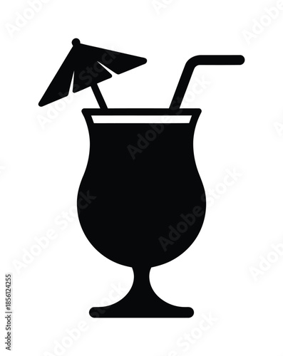 Vector illustration of cocktail glass with umbrella and straw