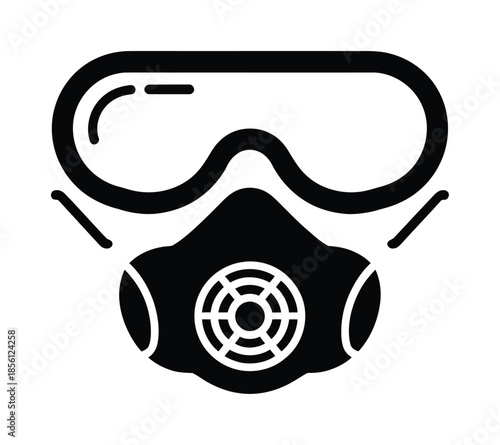 Vector icon of gas mask with protective goggles.