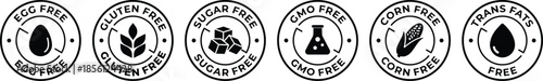 Set of 6 Black and White Free From Food Allergen Product Badges Vector Icons