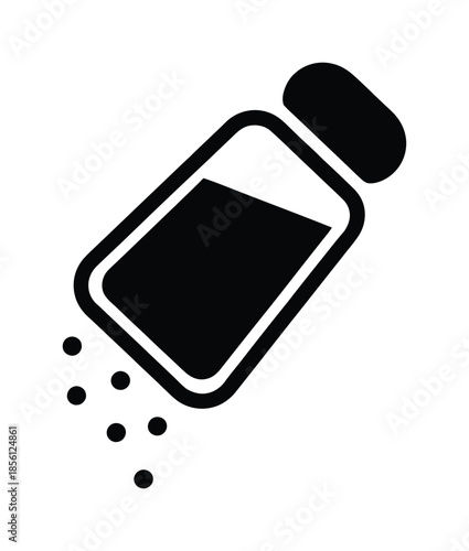 Black vector icon of salt shaker with spilling granules