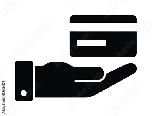 Black vector icon of hand holding credit card