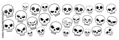 Wallpaper Mural Large Group of Cartoon Skull Illustrations with Diverse Expressions and Styles skeleton head Torontodigital.ca