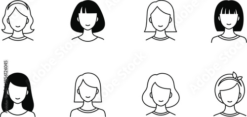 Illustrations of various women s hairstyles and headbands