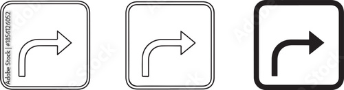 Three directional arrow signs indicating right turn on white background