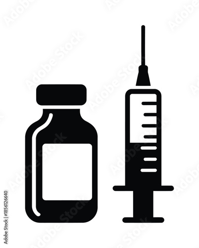 Vector icon of syringe and medicine bottle