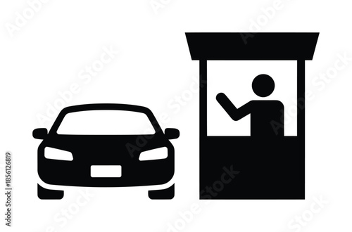 Vector graphic of car approaching toll booth for payment
