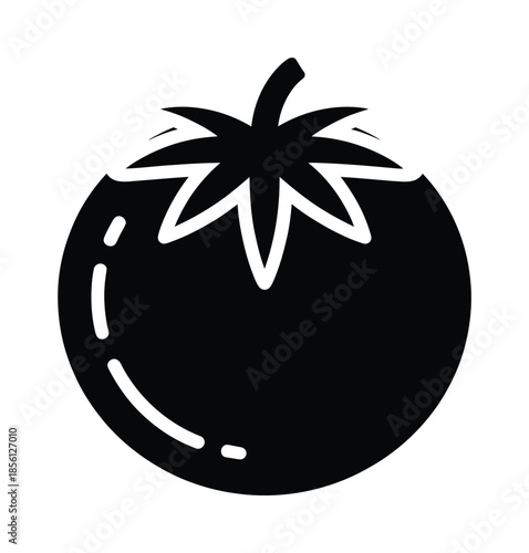 Black and white vector illustration of a ripe tomato