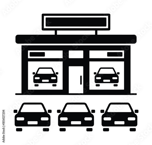 Vector illustration of cars parked outside a service station