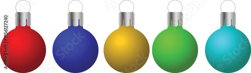 Colorful plastic caps and three colored pens and markers stand beside a blue glass perfume bottle and yellow liquid container for Christmas decoration isolated as beauty objects,holiday ball