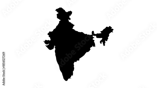 Detailed Silhouette Map of India Outlining its Geographical Borders on Isolated White Background