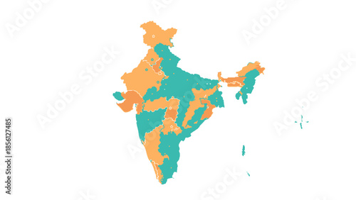 Two-Tone Geographical Map of India in Green and Orange on an Isolated White Background
