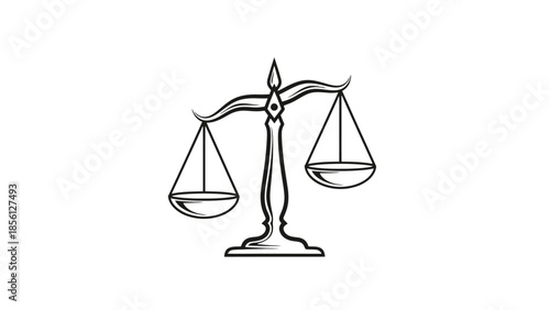 Outline Drawing of a Scale of Justice Symbolizing Law and Equality on an Isolated White Background