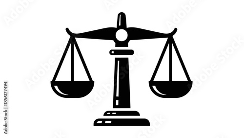 Solid Black Scale of Justice Icon Symbolizing Law and Fairness on an Isolated White Background